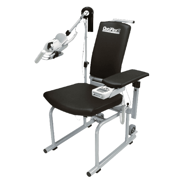 Chattanooga OptiFlex S shoulder continuous passive motion machine with its seat and hand pendant