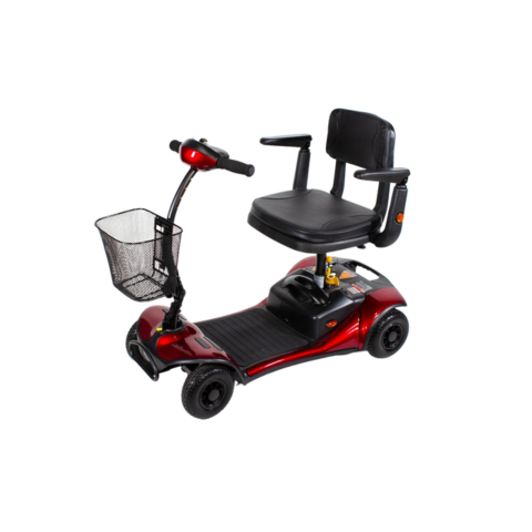 Angled view of the Shoprider Dasher 4 powered mobility scooter on a white background